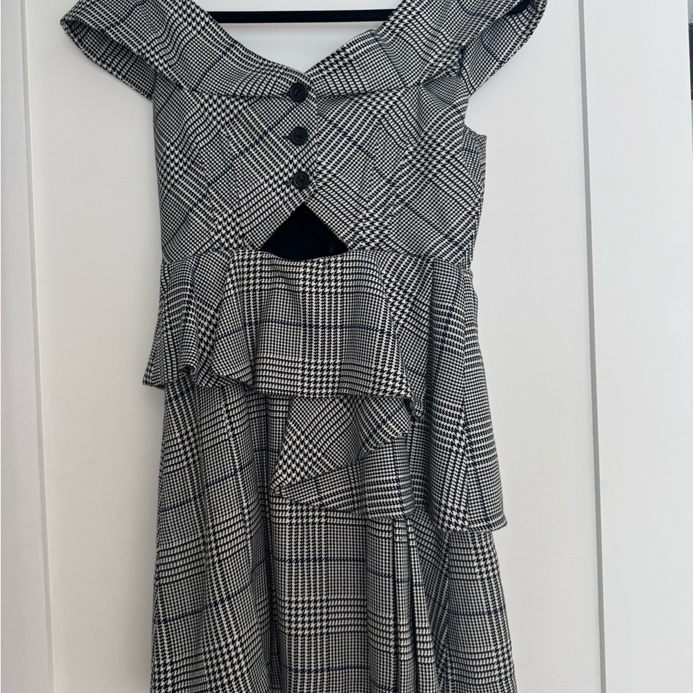 Self-Portrait Houndstooth Plaid Peplum Dress - Size US 4 / UK 8